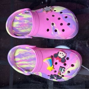 CROCS Kids Pink and Yellow Sandals with Charms